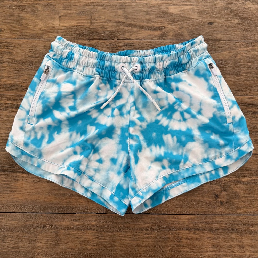 Athleta Girl All Play 3" Shorts Blue White Tie Dye Active Gym Size L 12